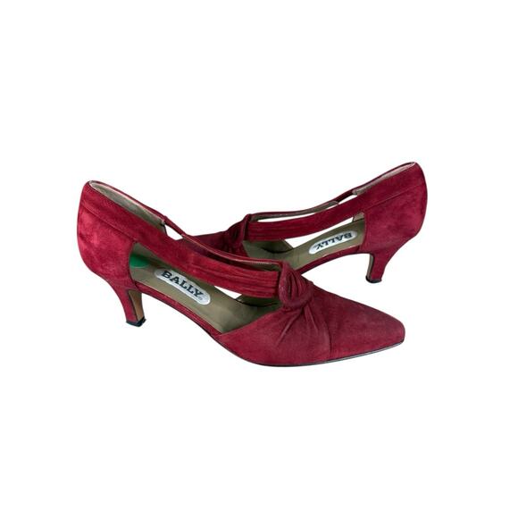 Bally Red Suede Cutout Pumps with Knot Detail Kitten Heel Shoes Women’s 7 M - Picture 3 of 9